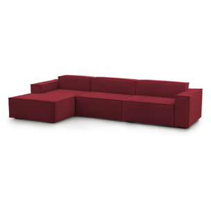 Divano fisso Licia, Divano componibile a 4 posti con penisola sinistra, 100% Made in Italy, Sofà moderno in tessuto, Cm 340x170h70, Rosso