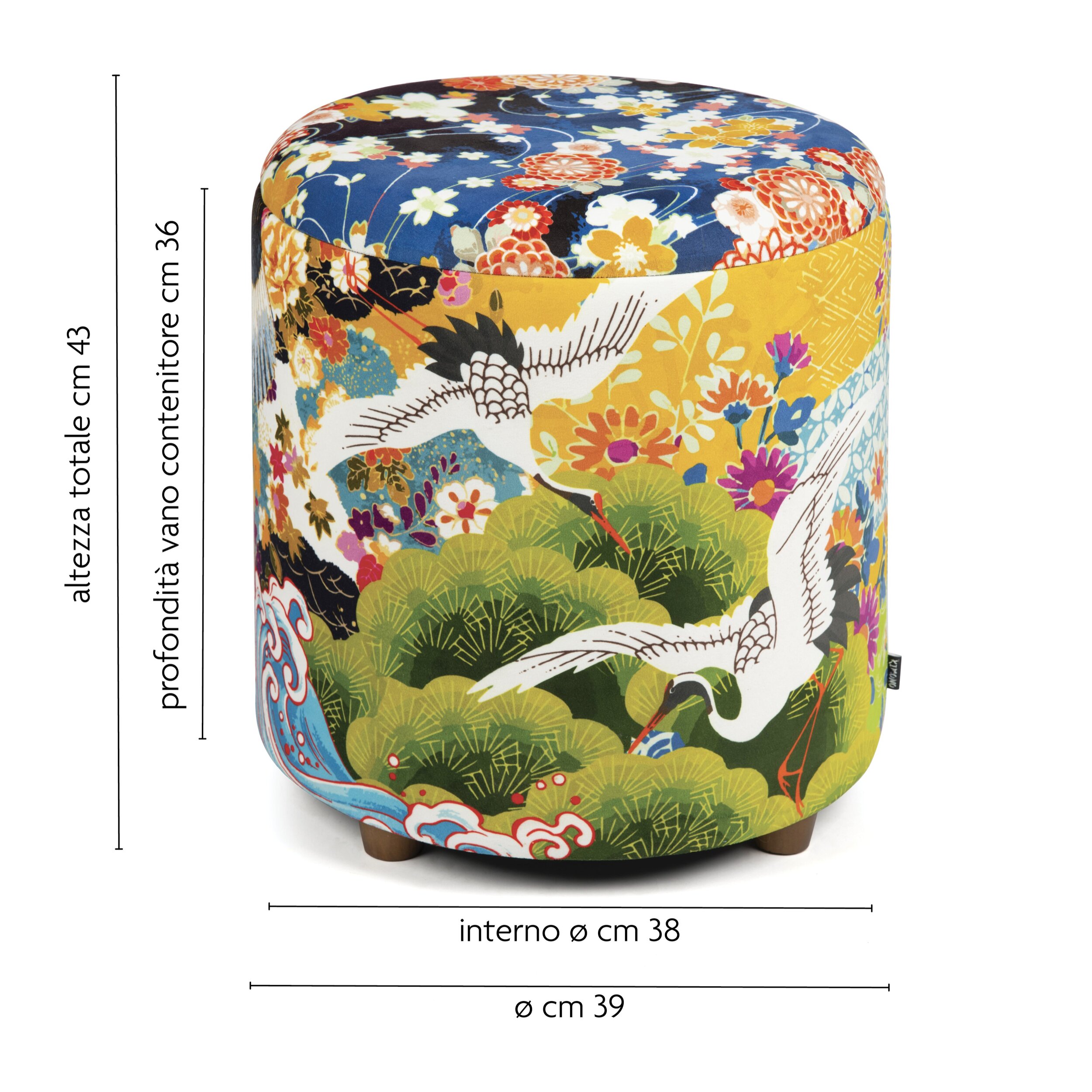 Pouf contenitore Excelsa Kimono in velluto e legno 39x39x43 cm multicolore