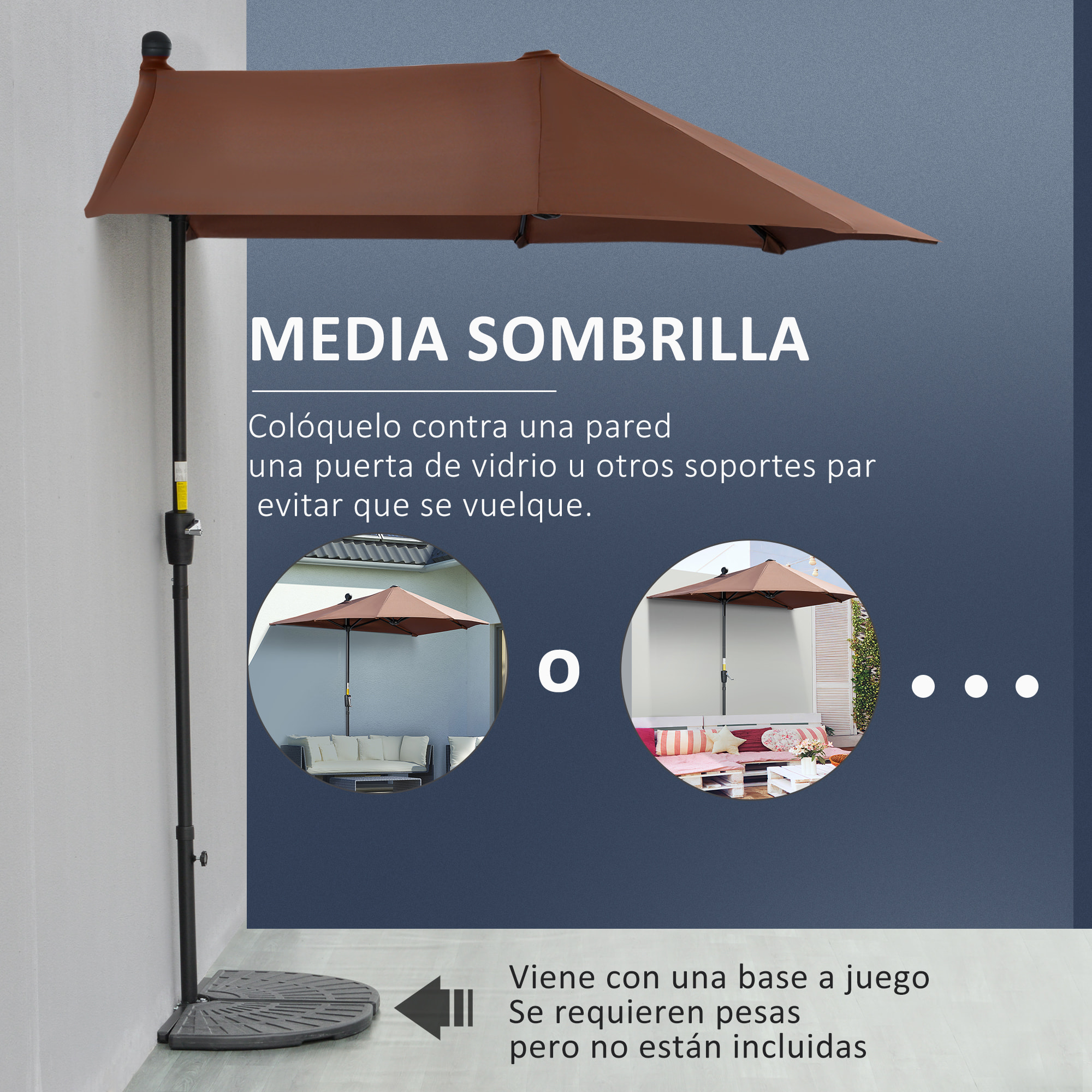 Sombrilla de Pared de Jardín 200x190x240 cm Parasol de Terraza con Manivela Poste de Acero y Base Cruzada Anti-UV para Terraza Balcón Café