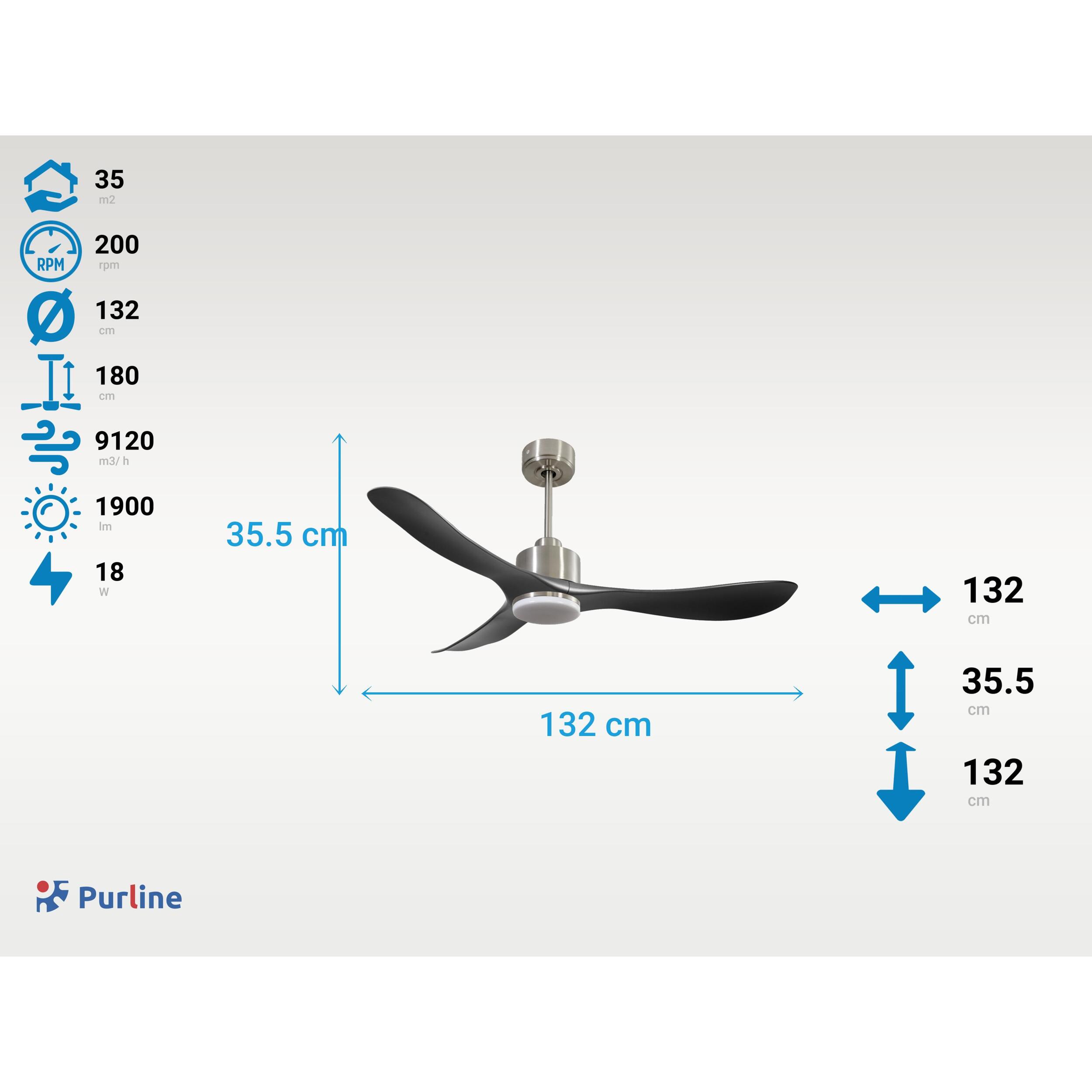 Ventilateur de plafond Réversible  Thermostat Dimmable Wifi Moteur à courant continu Toits en pente Télécommande Lumière à trois tons Hypersilence Mémoire