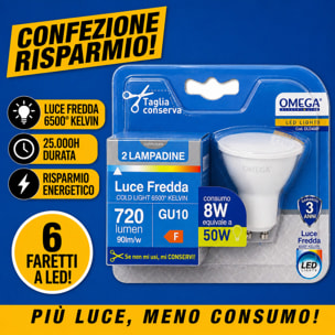 OMEGA Set 6 Faretti LED 8W 720LM GU10 6500K
