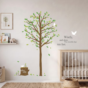 Stickers Muraux décoration adhésifs Arbre vert & oiseau