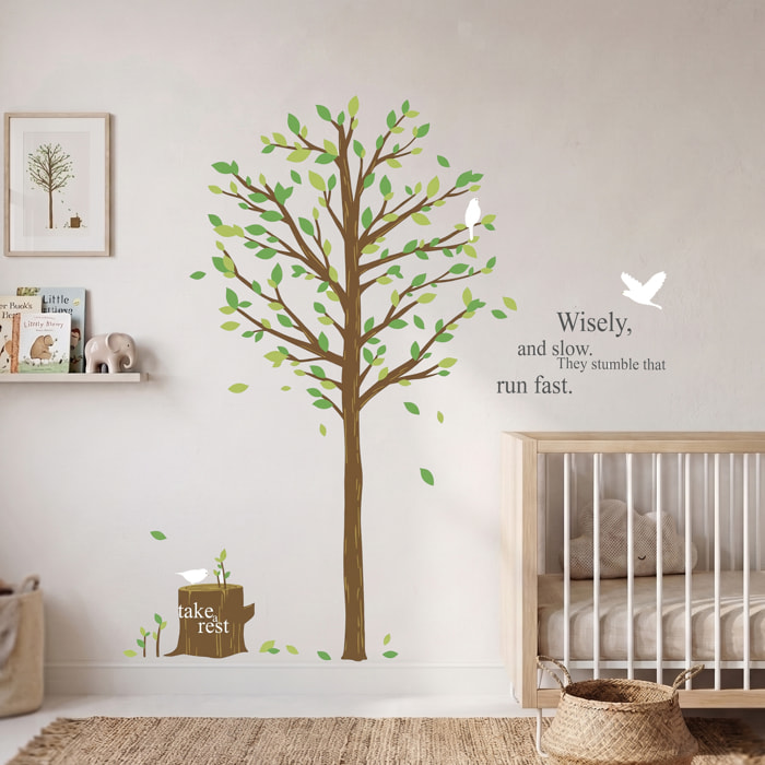 Stickers Muraux décoration adhésifs Arbre vert & oiseau