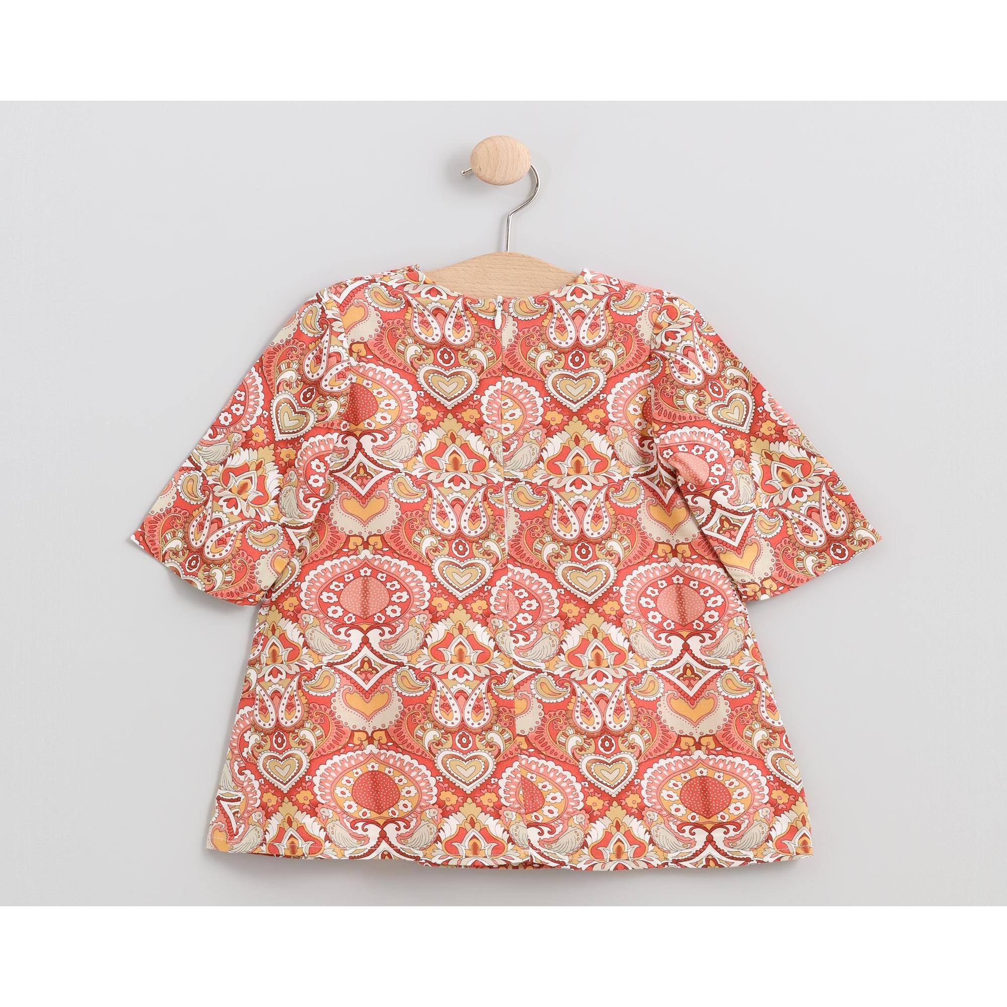 VESTIDO NARANJA ÉTNICO CUELLO CUADRADO