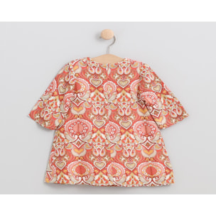 VESTIDO NARANJA ÉTNICO CUELLO CUADRADO