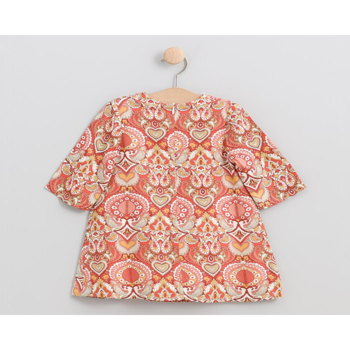 VESTIDO NARANJA ÉTNICO CUELLO CUADRADO