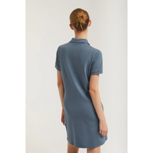 Vestido polero manga corta azul denim con bordado Rigby Go