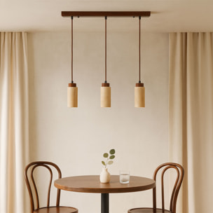 Suspension design 3 spots en travertin et effet bois TIVOLI