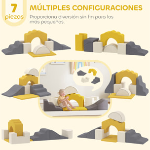 Juego de 7 Bloques de Espuma para Niños, Bloques de Psicomotricidad, Figuras de Construcción, Juguete para Aprendizaje para Escalar y Gatear, Amarillo
