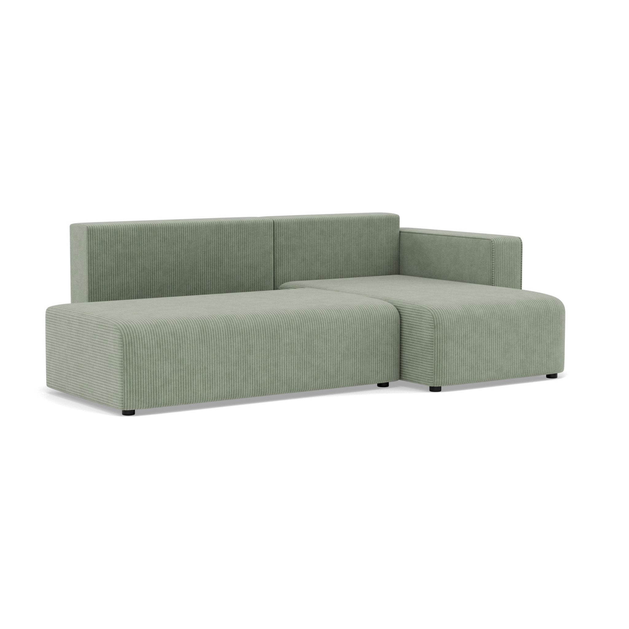 Topaze - canapé d'angle droit 4 places convertible avec coffre sans accoudoir en velours côtelé - Vert sauge