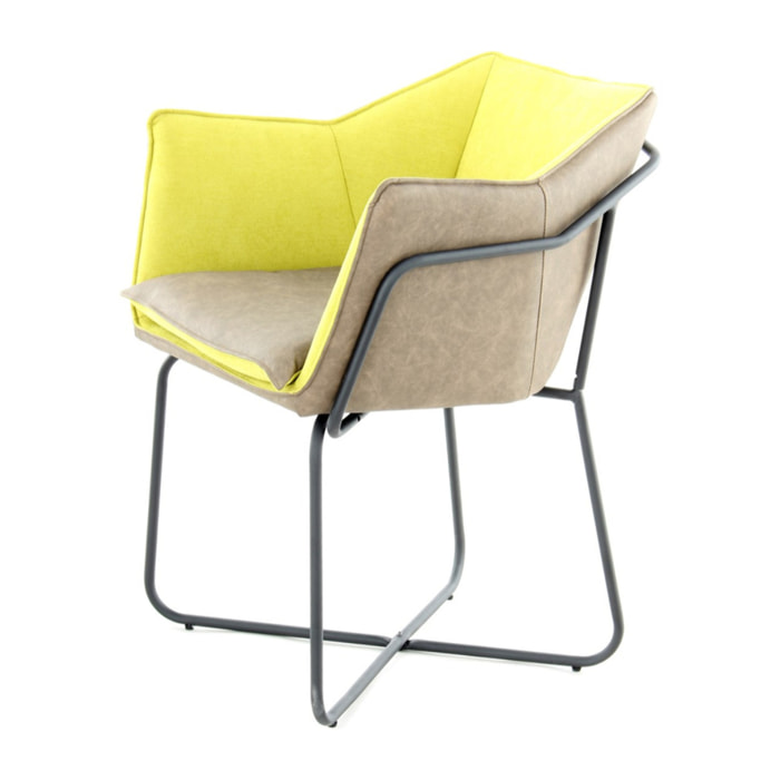 Sedia Lounge Marietta 100 in Ecopelle Bicolore Verde e Taupe