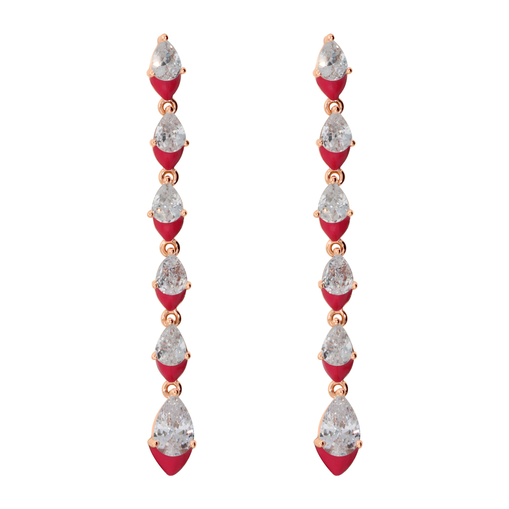 Orecchini Pendenti con Smalto Fucsia e Cubic Zirconia a Goccia Graduate