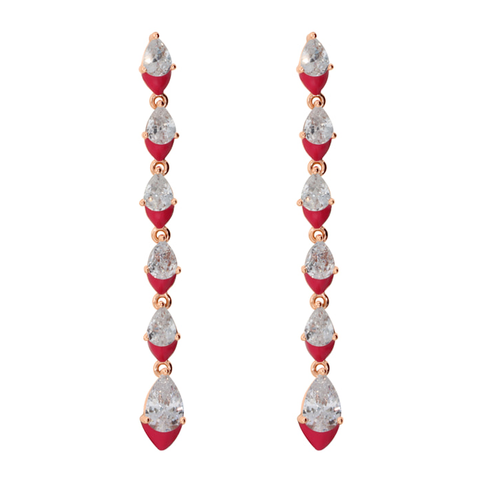 Orecchini Pendenti con Smalto Fucsia e Cubic Zirconia a Goccia Graduate