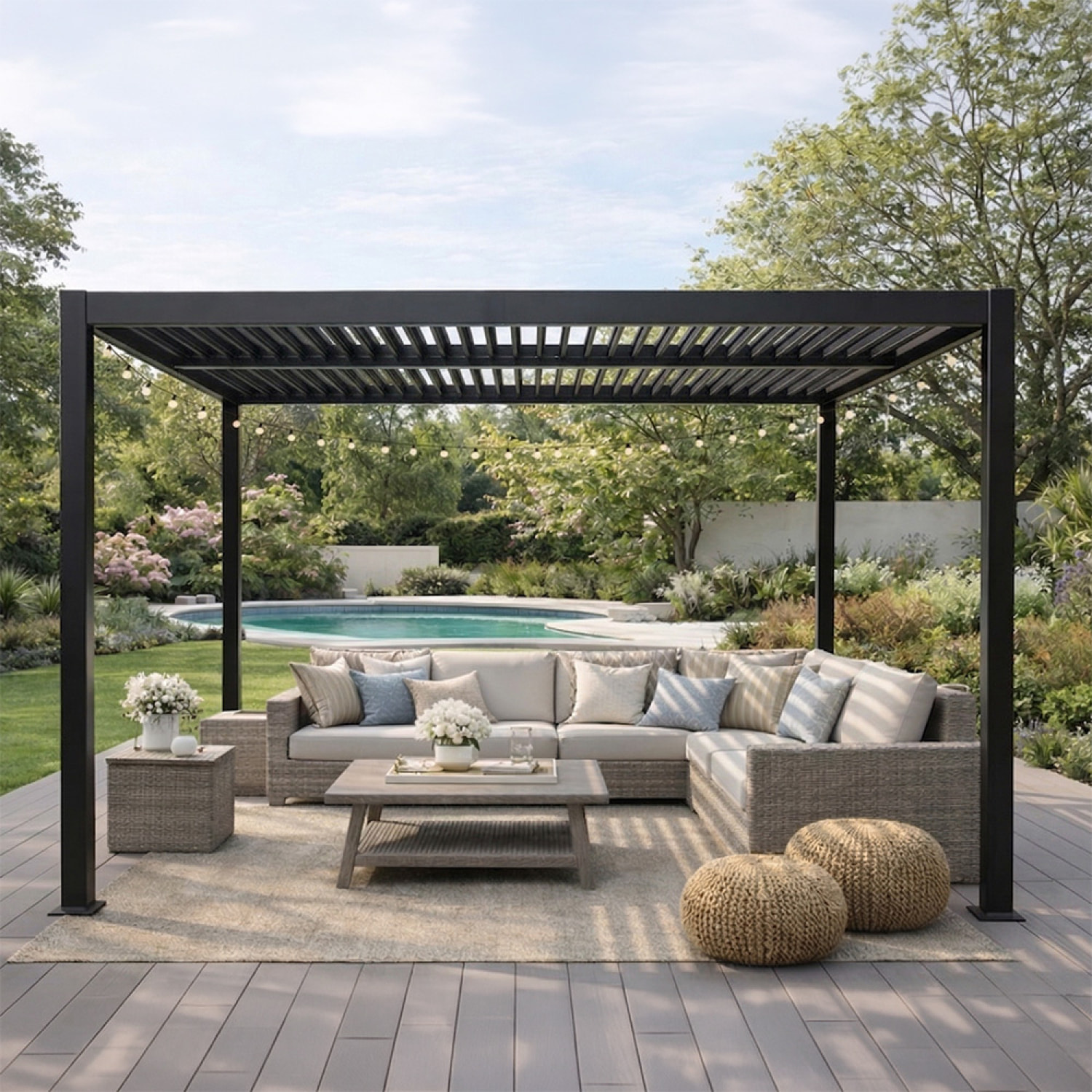Pergola bioclimatique aluminium et acier lames orientables 3x3m MILL
