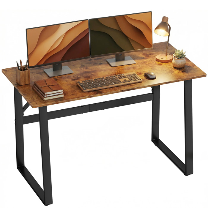Escritorio Estilo Industrial, 120x60x76 cm, Mesa de Escritorio, Mesa de Ordenador con Marco de Acero, Fácil de Montar, para Casa, Oficina, Dormitorio, Estudio, Marrón Rústico