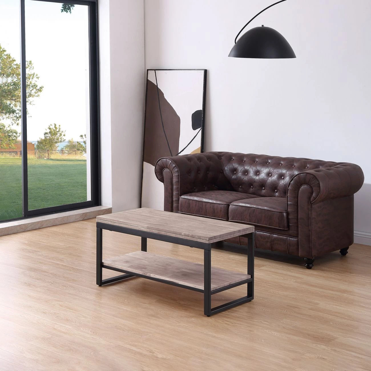 Mesa de centro elevable y extensible en negro y roble honey 46-91x48,3-57,6 Rens Roble Honey - Negro