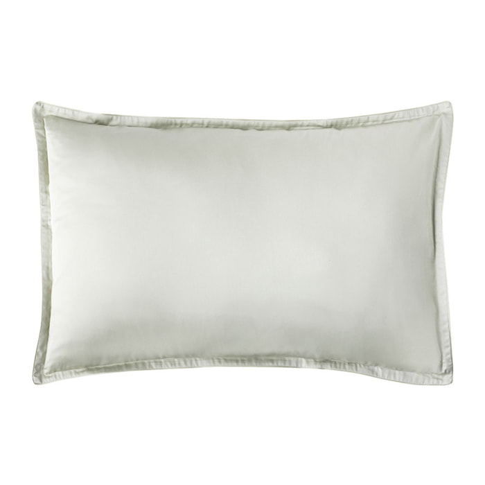 Taie d'oreiller unie en satin de coton bio, TEOPHILE, Vert tilleul