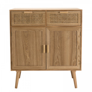 ROMEO - Buffet couleur naturelle 2 tiroirs 2 portes bois cannage