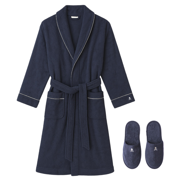 Scalpers Set de Albornoz en algodón 100% suave y absorbente con bordado en color Azul marino