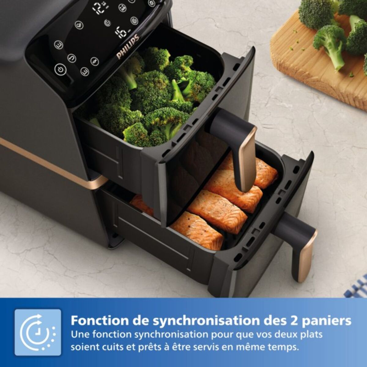 Airfryer PHILIPS NA462/70 Friteuse sans huile Vertical Duo Noir/Cuivre, Série 4000 10L (5+5L)