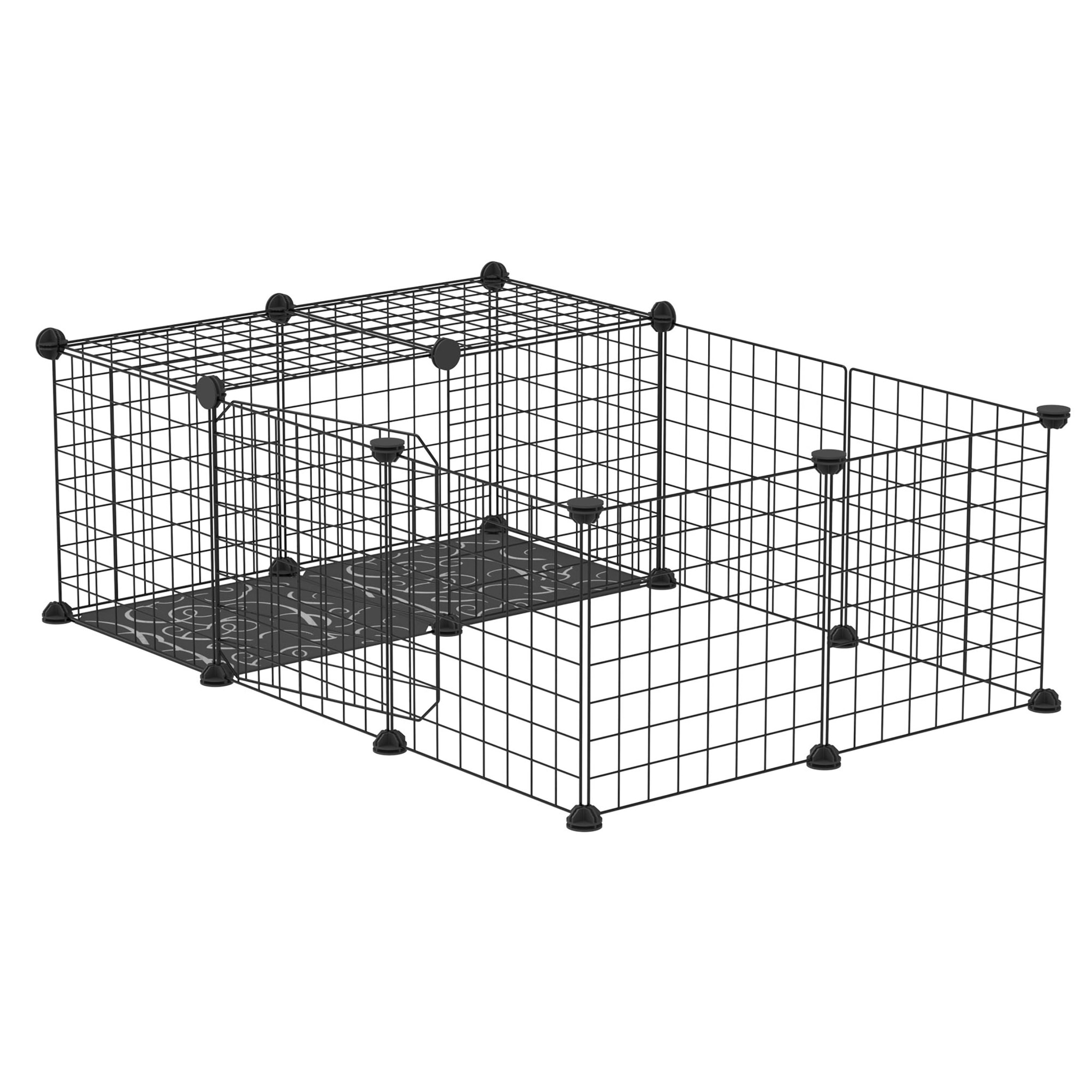 Cage parc enclos rongeurs modulable dim. L 105 x l 70 x H 35 cm résine PP fil métallique noir