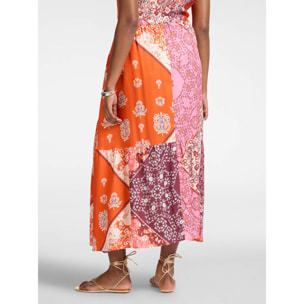 Elena Mirò - Falda larga en viscosa estampada - Naranja sol