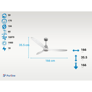 Ventilateur de plafond Réversible  Thermostat Dimmable Wifi Moteur à courant continu Toits en pente Télécommande Lumière à trois tons Hypersilence Mémoire