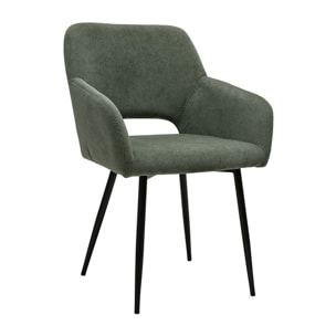 Chaises en tissu velours côtelé vert kaki et métal noir (lot de 2) LAURETTE