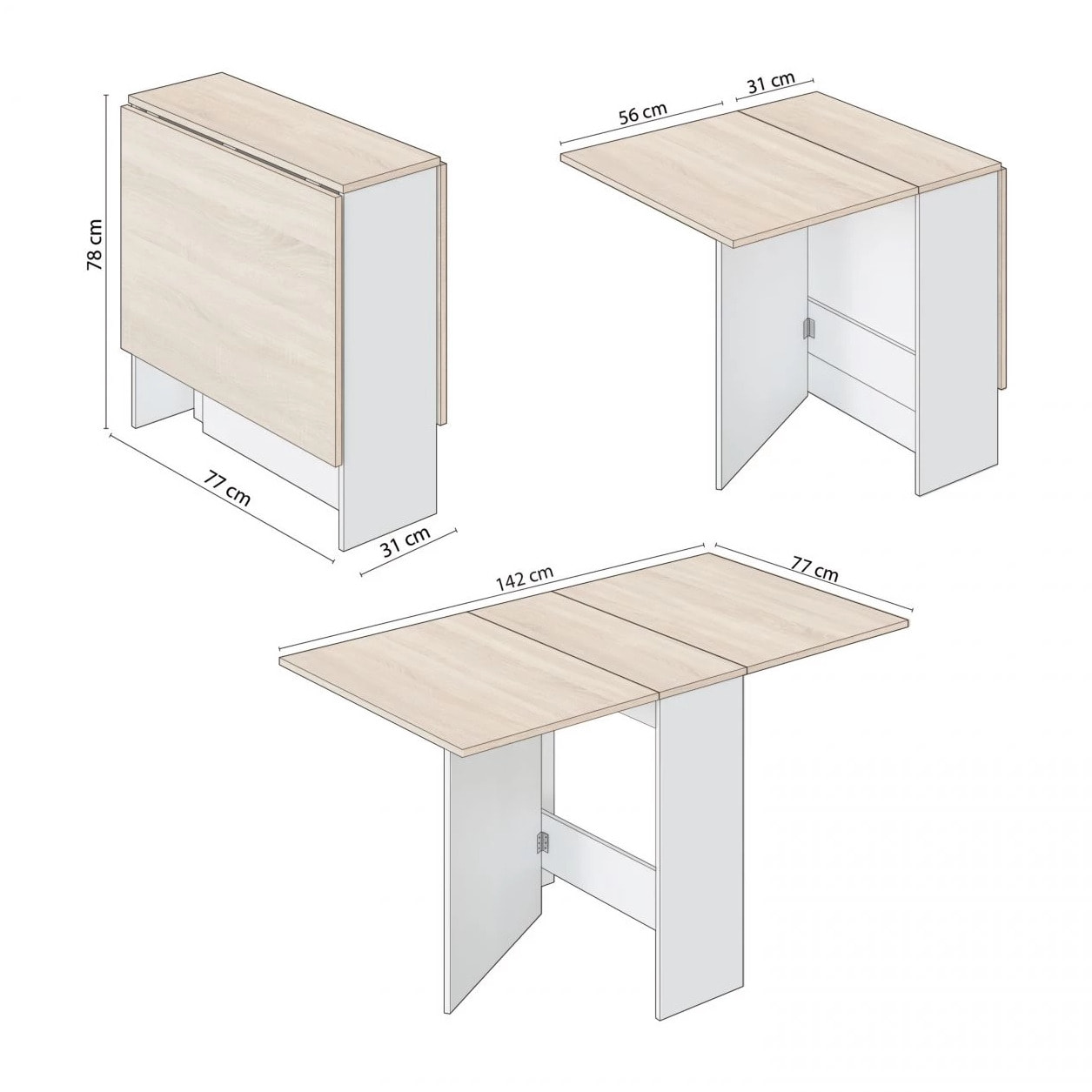 Mesa de comedor Nolix Blanco Artik (Blanco Mate) - Roble Canadian