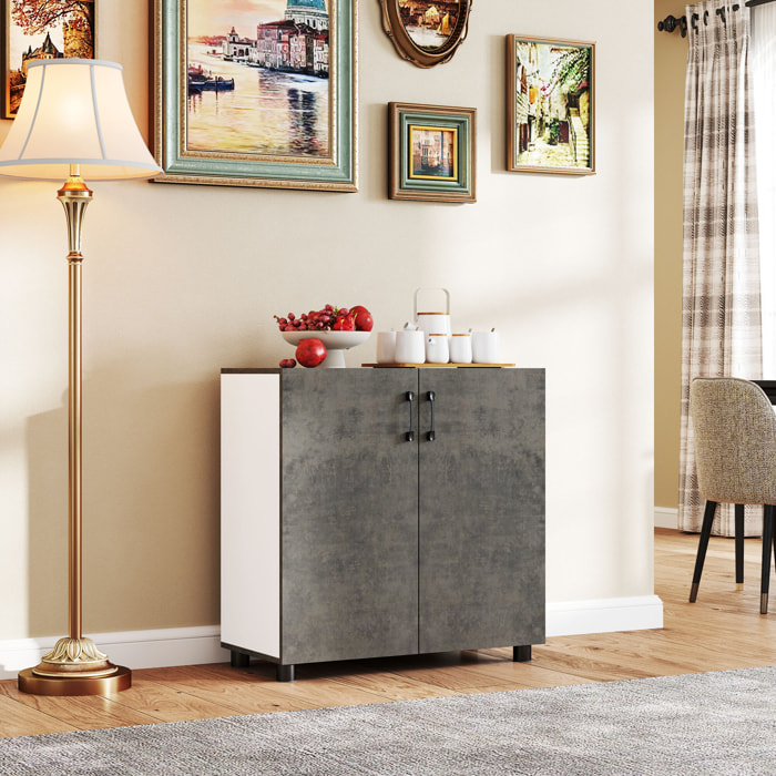 Aparador de 2 Puertas de Cierre Suave Aparador de Salón con Estante Mueble Auxiliar para Cocina Dormitorio Entrada 80x37x80 cm Gris Cemento y Blanco Brillo