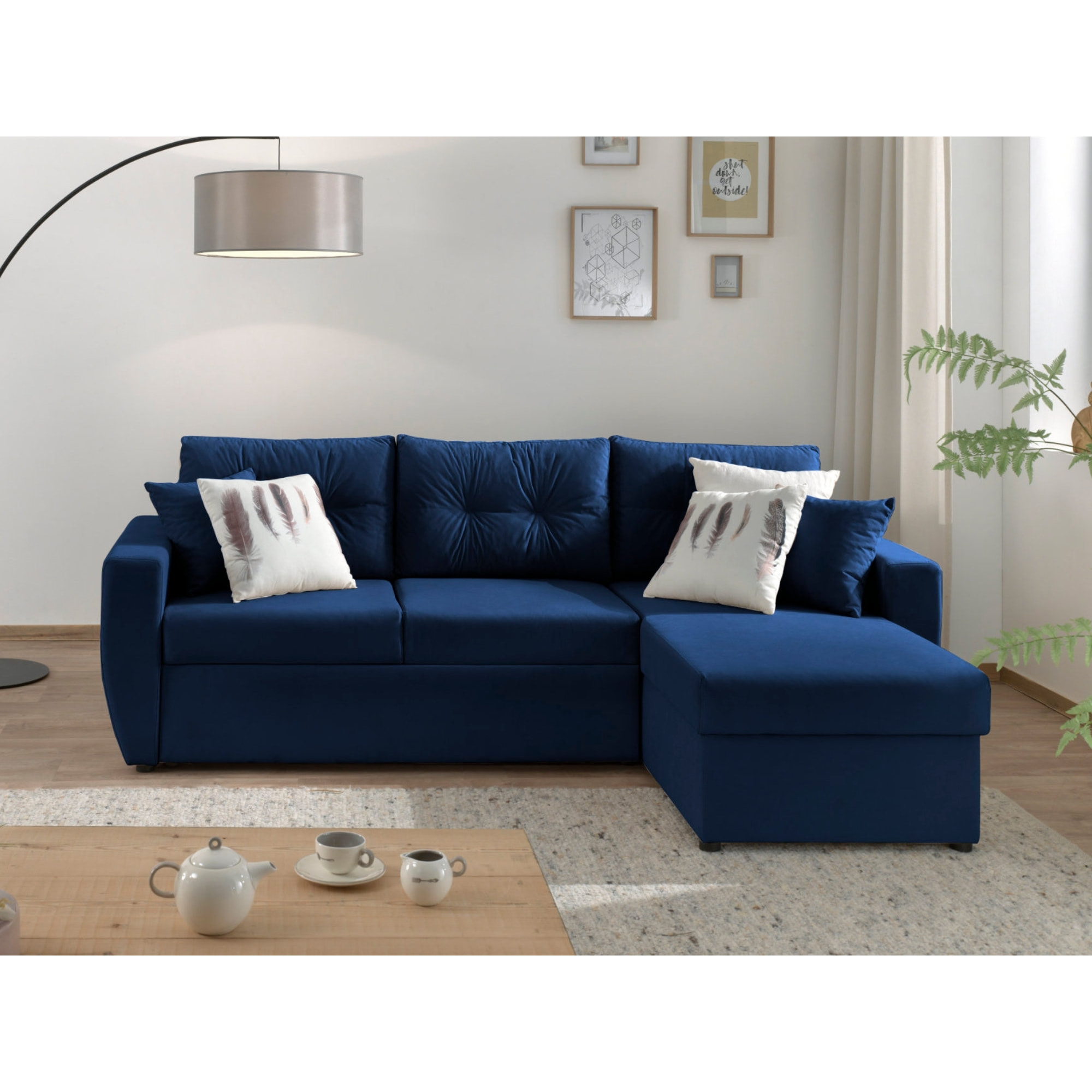 Astoria - canapé d'angle réversible - convertible avec coffre - style contemporain- 4 places - Bleu marine