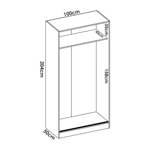 Guardaroba Kilimangiaro, Mobile appendiabiti per camera da letto, Armadio con 2 ante scorrevoli, 100x50h204 cm, Rovere