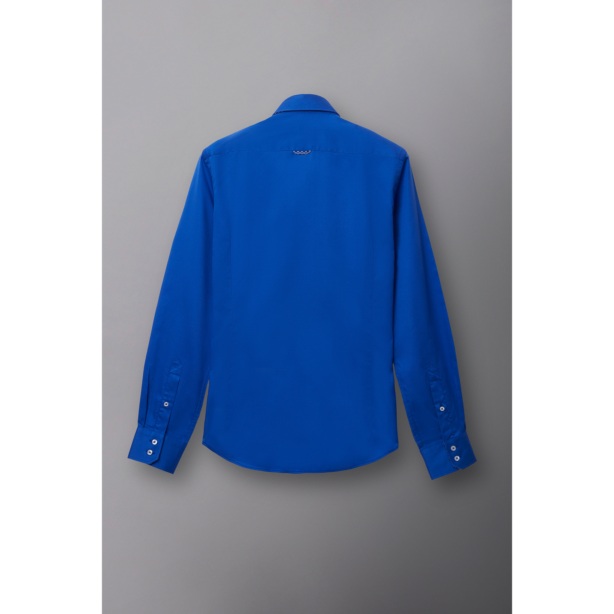 Camicia Uomo 2 Bottoni Button Down Slim Satin Unito Celeste Cadetto
