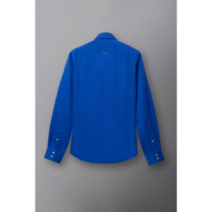 Camicia Uomo 2 Bottoni Button Down Slim Satin Unito Celeste Cadetto