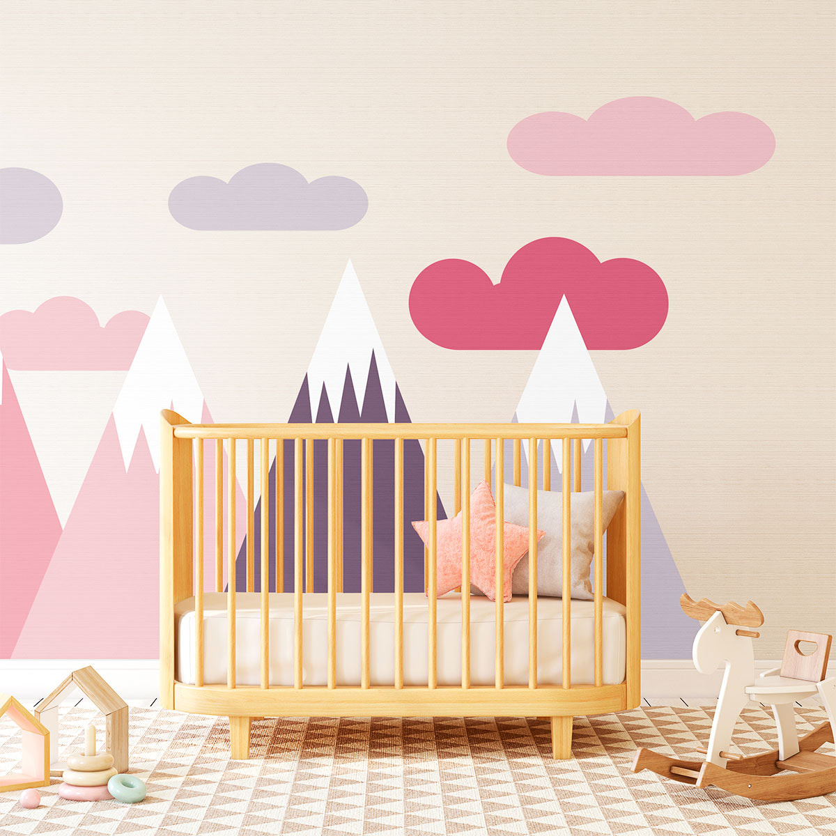 Stickers muraux enfants - Décoration chambre bébé - Autocollant Sticker mural géant enfant montagnes scandinaves LOKA