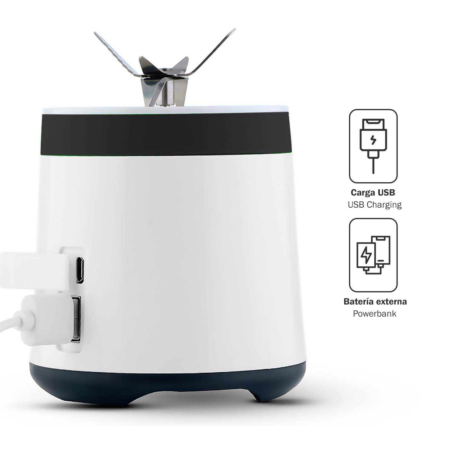 Batidora portátil 7S dos vasos de 300 y 500 ml con 6 cuchillas de acero inoxidable, con 150W y batería recargable de 4000mAh.