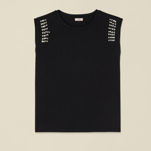 Oltre - Camiseta de algodón con engarces - Negro