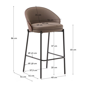Kave Home - Sgabello Eamy di pelle sintetica marrone, impiallacciatura in frassino finitura noce e met