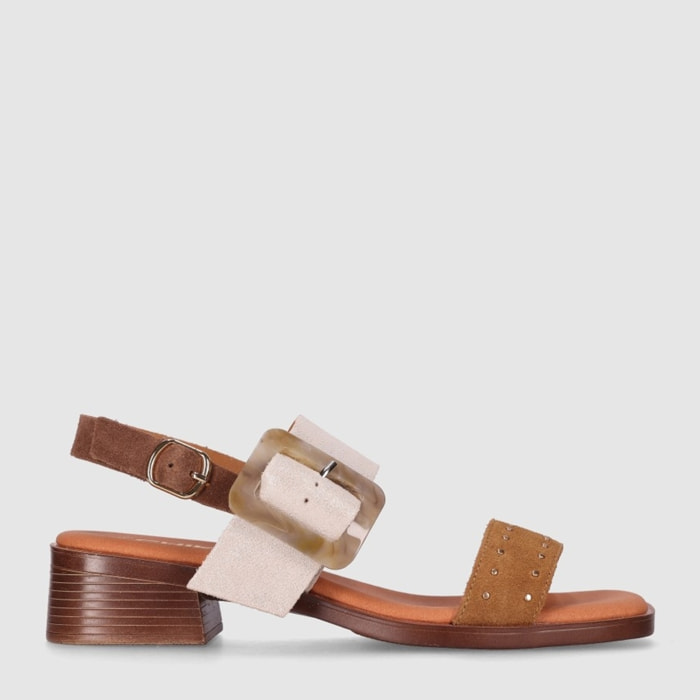 Sandalias de Serraje - Multi-Marron - Tacón: 4 cm