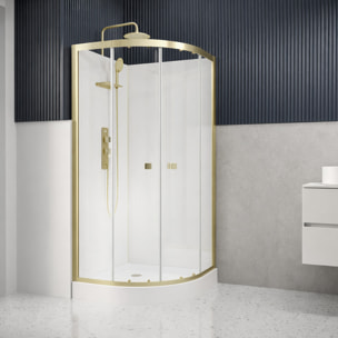 Cabine de douche 1/4 de cercle 90x90x206.5/236.5cm Blanche et Profilés Or Brossé - Receveur standard