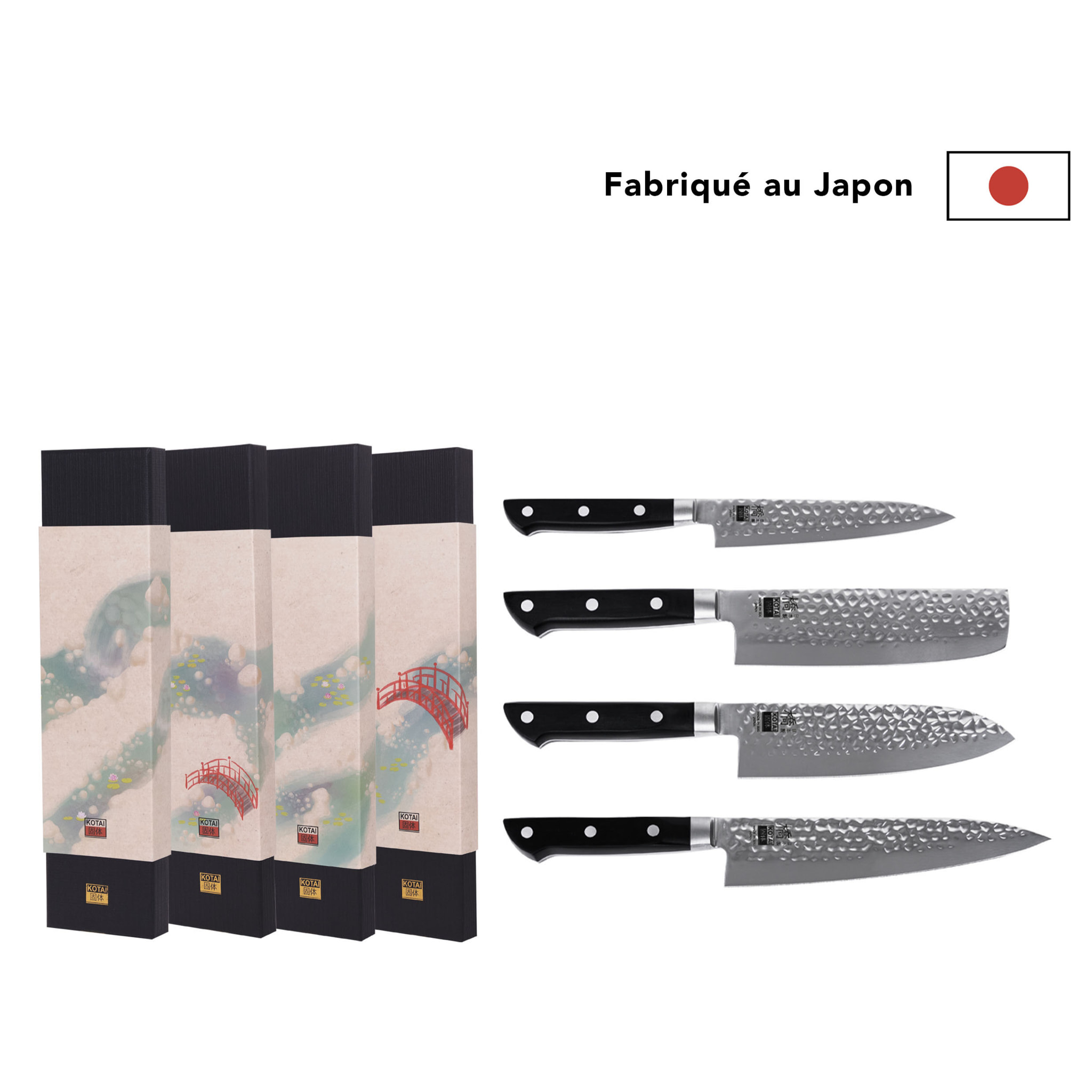 Le Set Complet : 4 couteaux (petty + nakiri + santoku + gyuto)