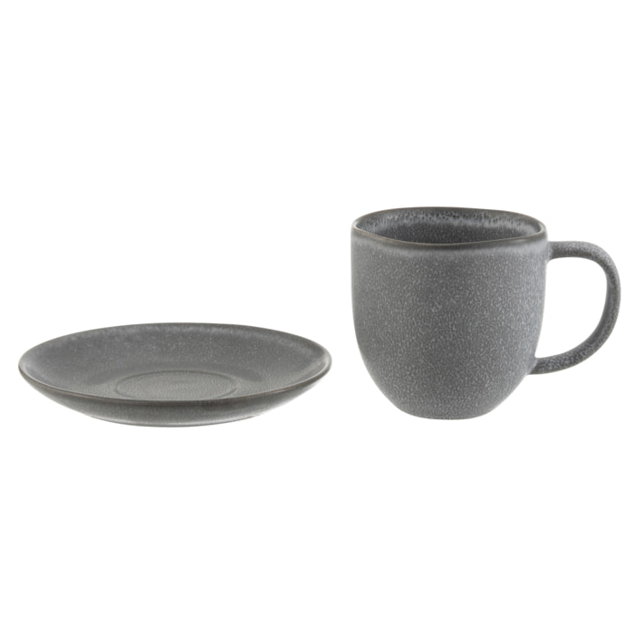 J-Line tasse + sous-tasse Louise - céramique - gris - 6 pcs