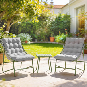 Conjunto de Mesa y Sillas de Terraza Exterior de 3 Piezas, Muebles de Jardín Exterior con Cojines, 2 Sillas Lounge, Mesa de Café y Estructura de Acero, para Patio, Gris Claro