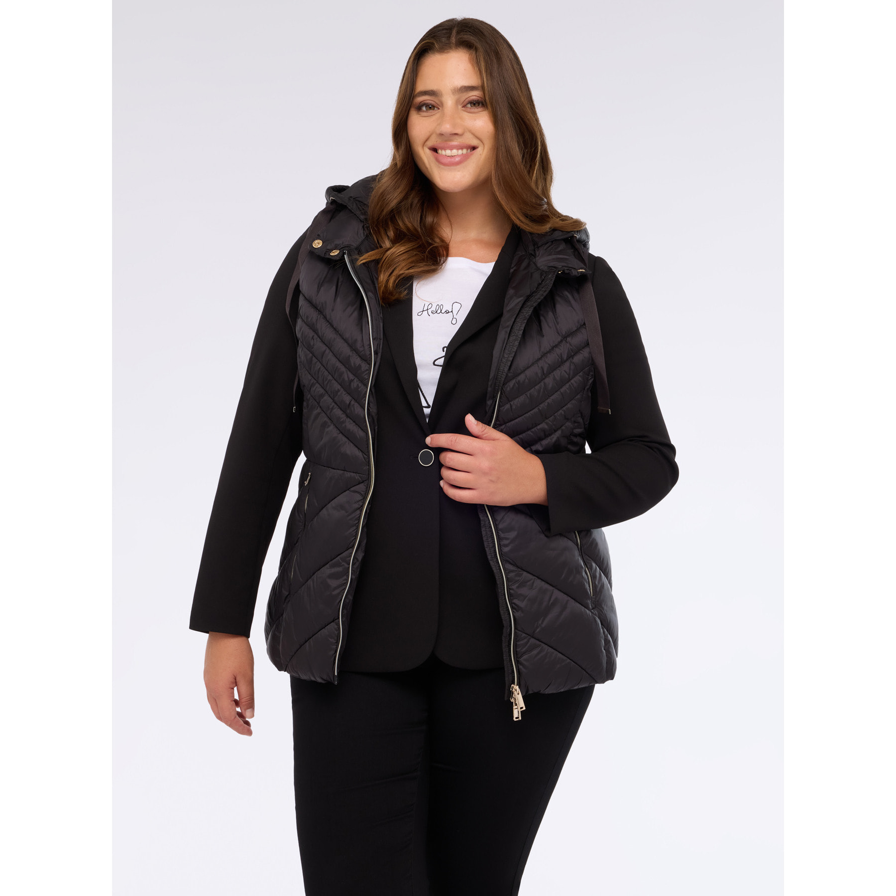 Fiorella Rubino - Piumino smanicato con cappuccio e imbottitura Sorona® Aura - Nero