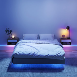 Juego de 2 Mesitas de Noche Flotantes con Luces LED RGB Control de APP, Mesillas de Noche Dormitorio con Cajón, Estante Abierto, para Sala de Estar, 37x32x21 cm, Natural y Blanco