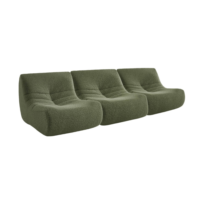 Chauffeuse tissu effet alpaca 3 places. kaki. style contemporain. L 91 x P 105 x H 72cm