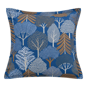 Parure de lit 3 pièces 100% percale de coton forêt housse + 2 taies - Bleu Encre