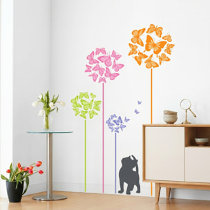 Stickers Muraux décoration adhésifs Chat et papillons