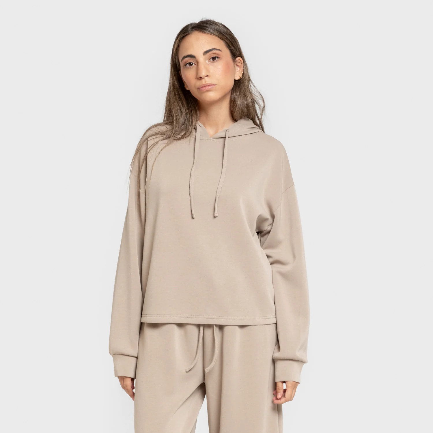 Felpa con cappuccio in stile modal da donna beige
