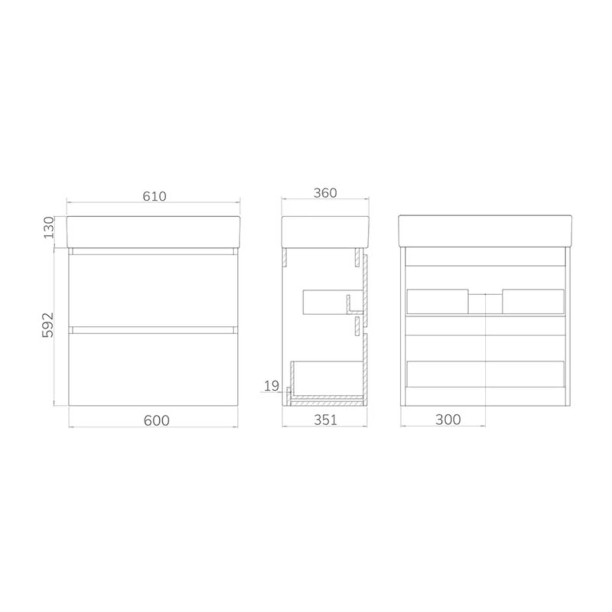Conjunto de Baño YINU | 60 cm Blanco - Solomon | Fondo 36 cm | Dos Cajones | Lavabo Encastrado | No incluye Espejo | Mueble Montado | Alday